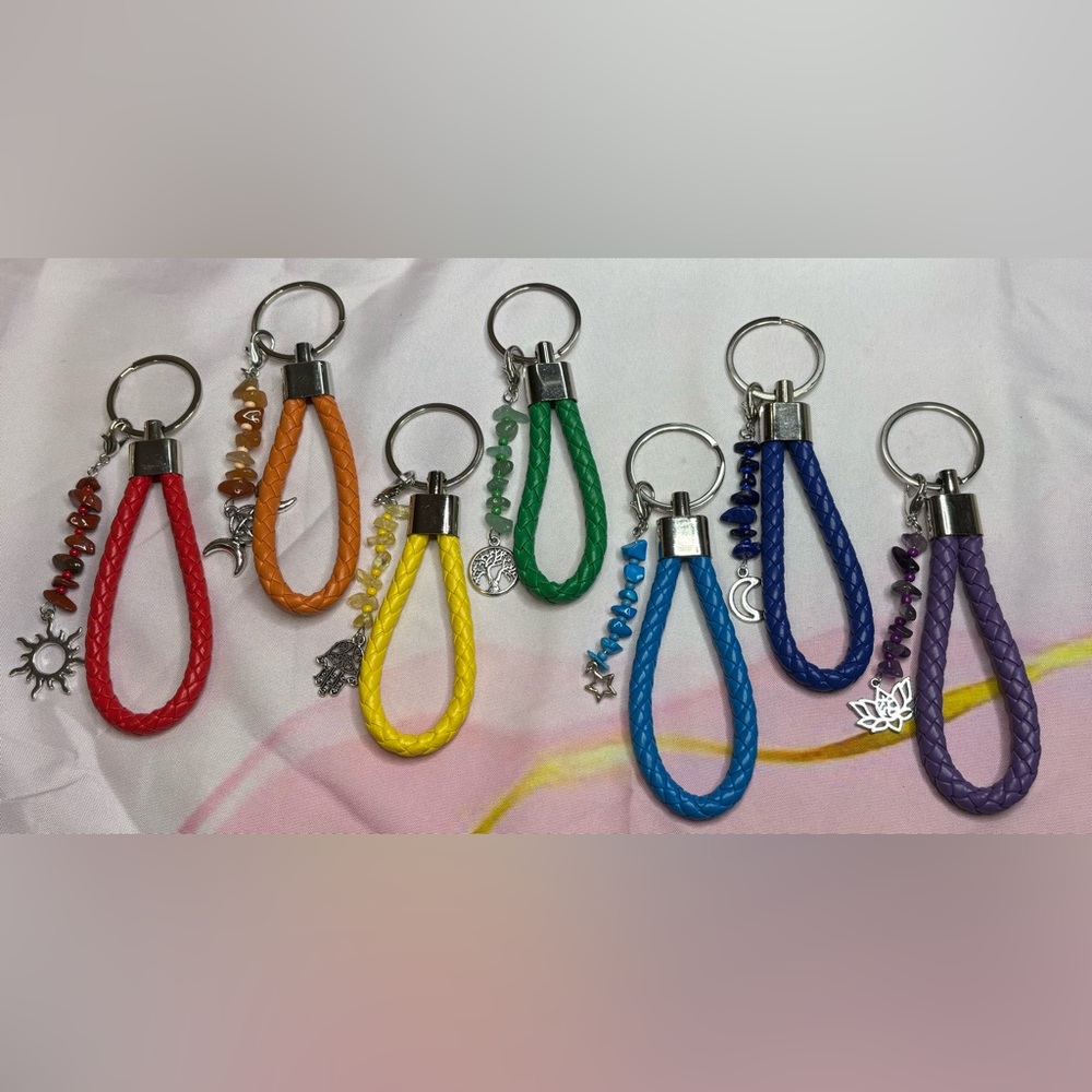 Colorful Braided Keychain with Natural Stone Charm